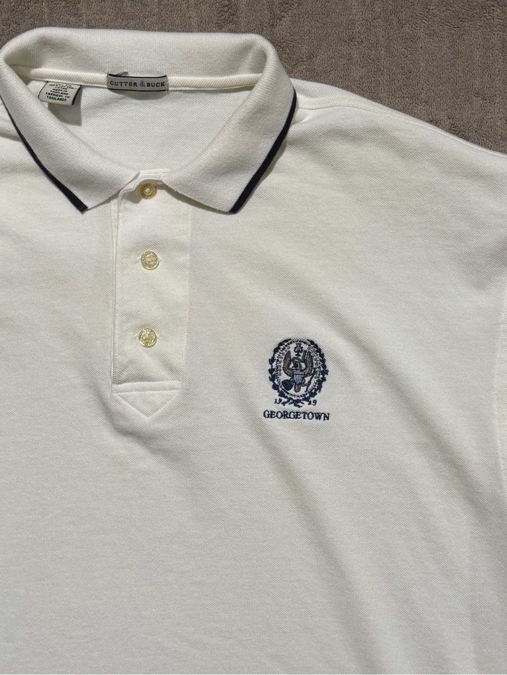 Vintage 90s XL Georgetown University White College Short Sleeve Polo Shirt Hoyas
